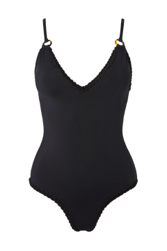 Nila V-Neck Crochet Trimmed Swimsuit - Black