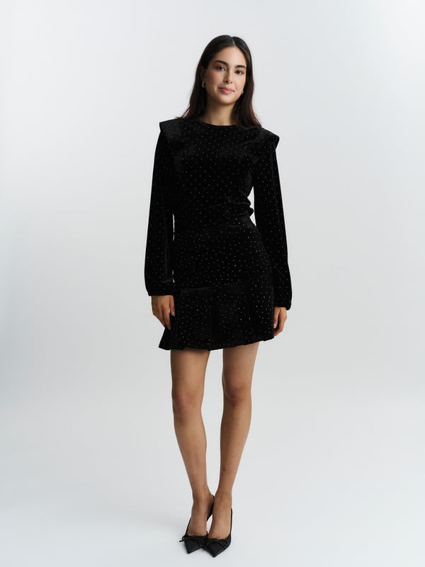 Sirina Stud Velour Skirt - Svart