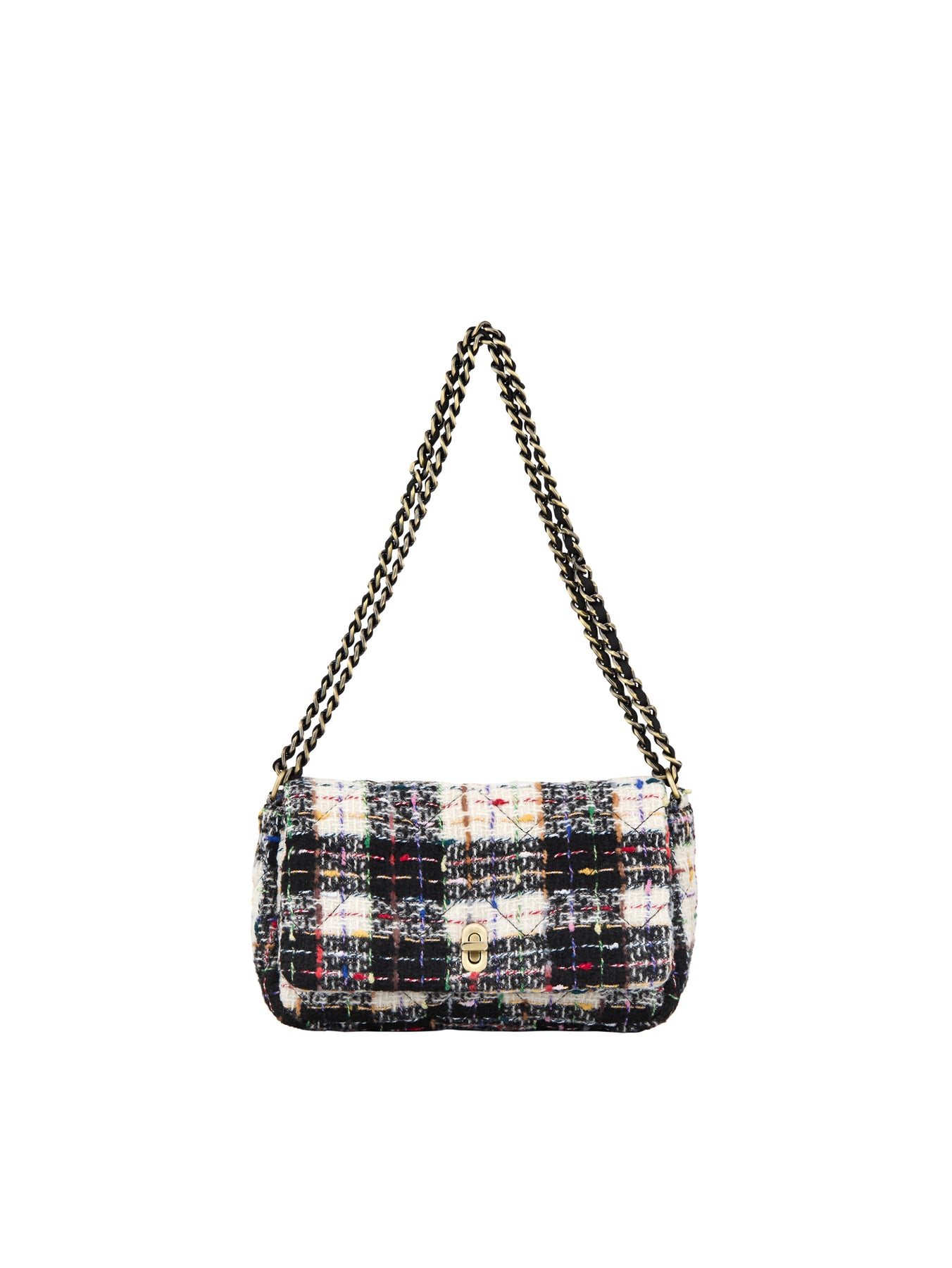 Boucle Checked Hollis Bag - Black