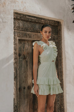 Fay Frill Mini Dress - Floral Mist Mint
