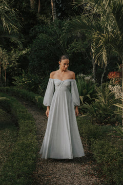 Selena Draped Chiffon Maxi Dress - Floral Mist Violet