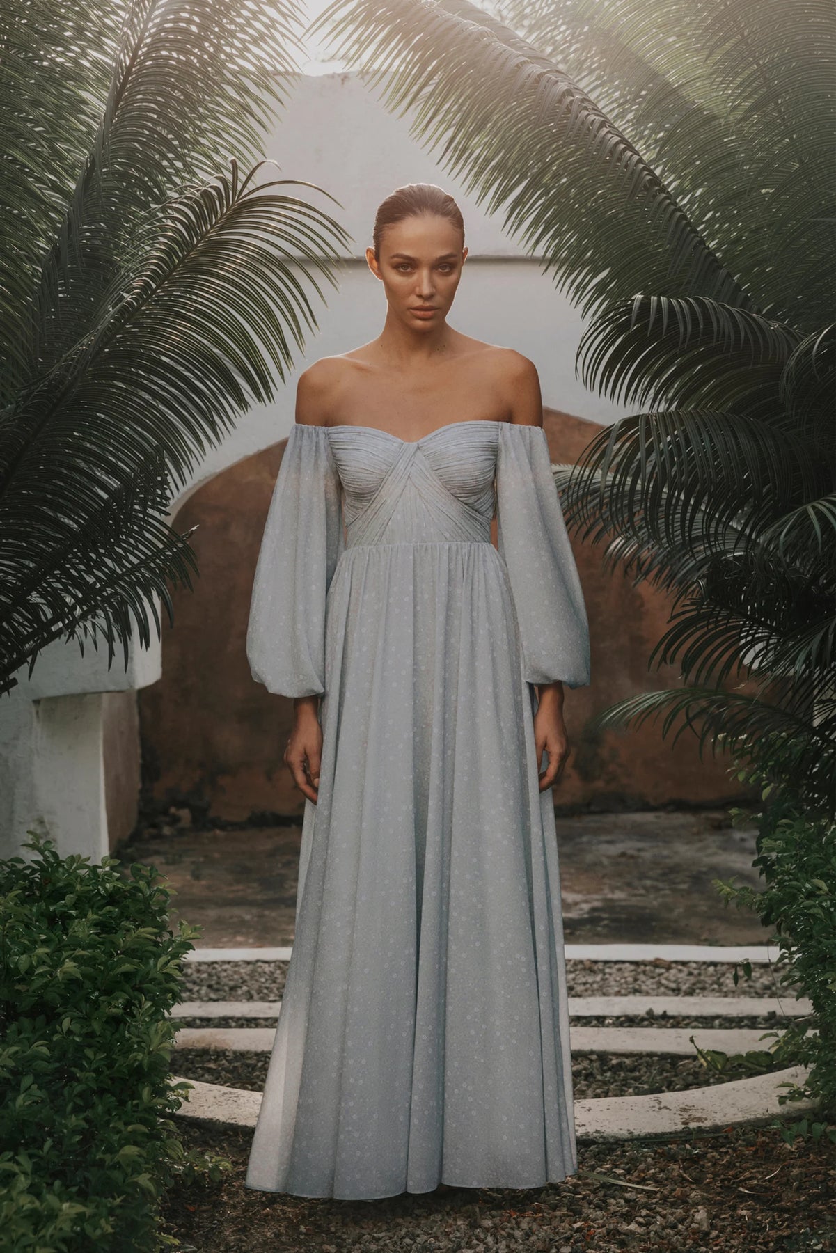 Selena Draped Chiffon Maxi Dress - Floral Mist Violet