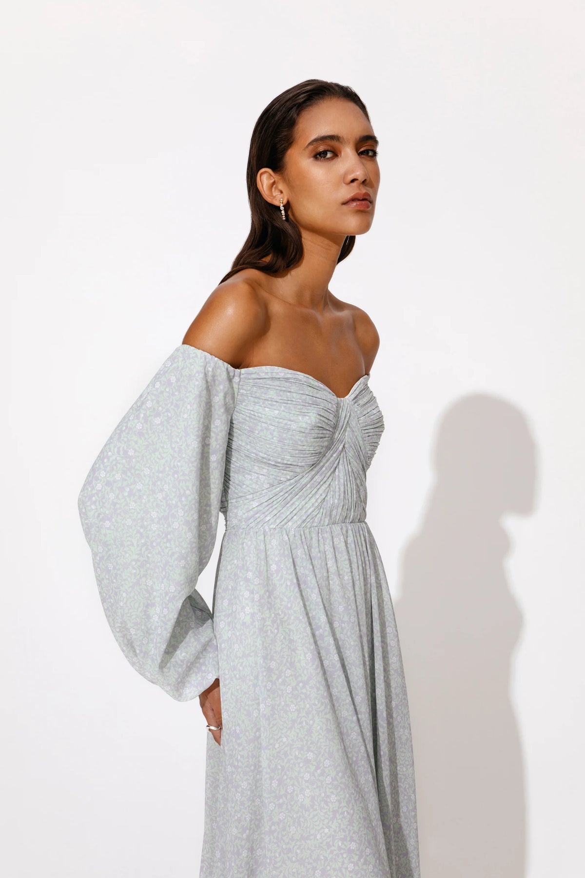 Selena Draped Chiffon Maxi Dress - Floral Mist Violet