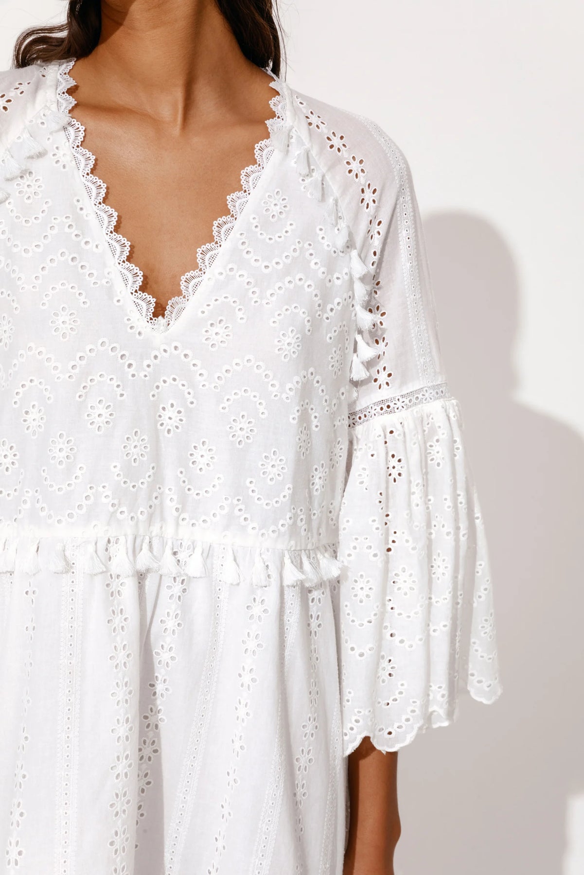 Khloe Tassel Mini Dress - White