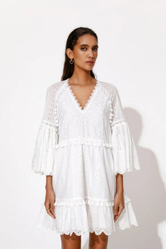 Khloe Tassel Mini Dress - White