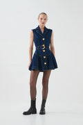 Aje Elena Belted Denim Mini Dress - Dark Classic Wash
