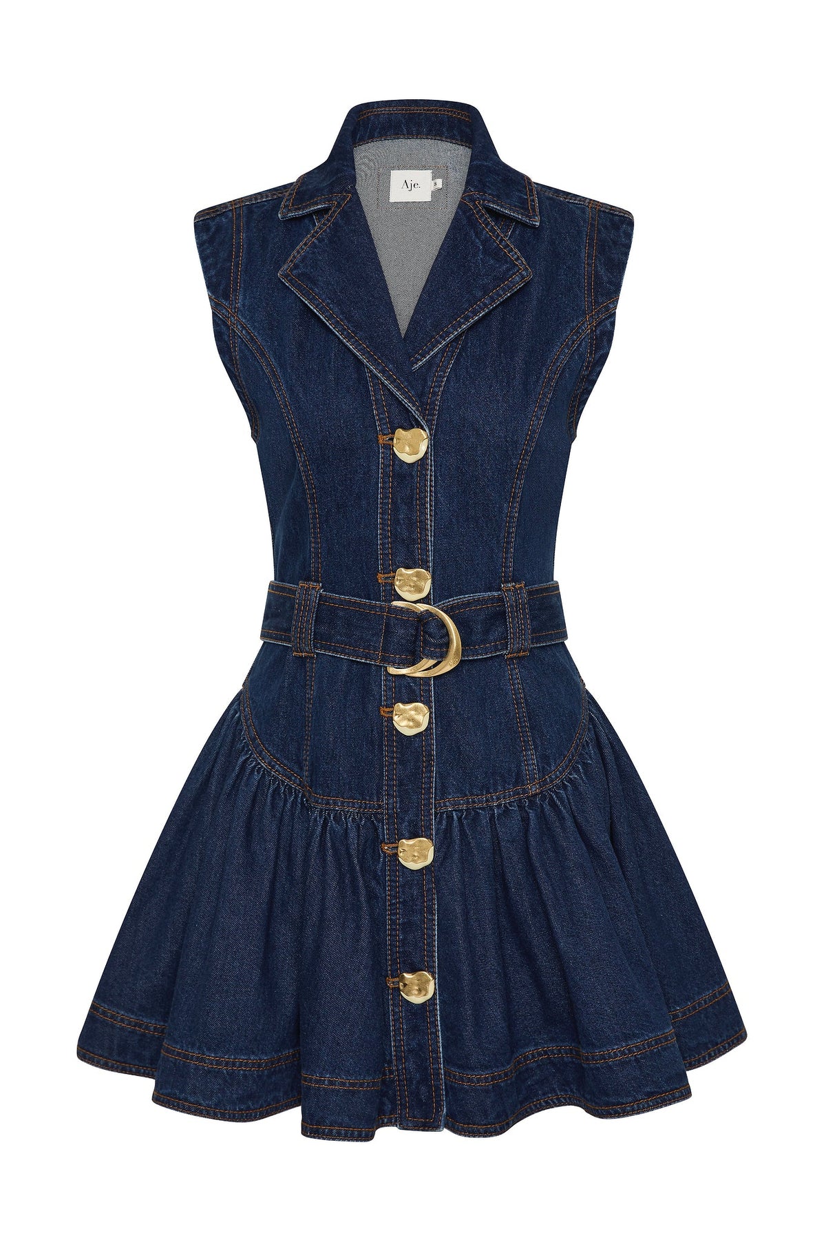 Aje Elena Belted Denim Mini Dress - Dark Classic Wash