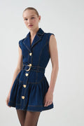 Aje Elena Belted Denim Mini Dress - Dark Classic Wash