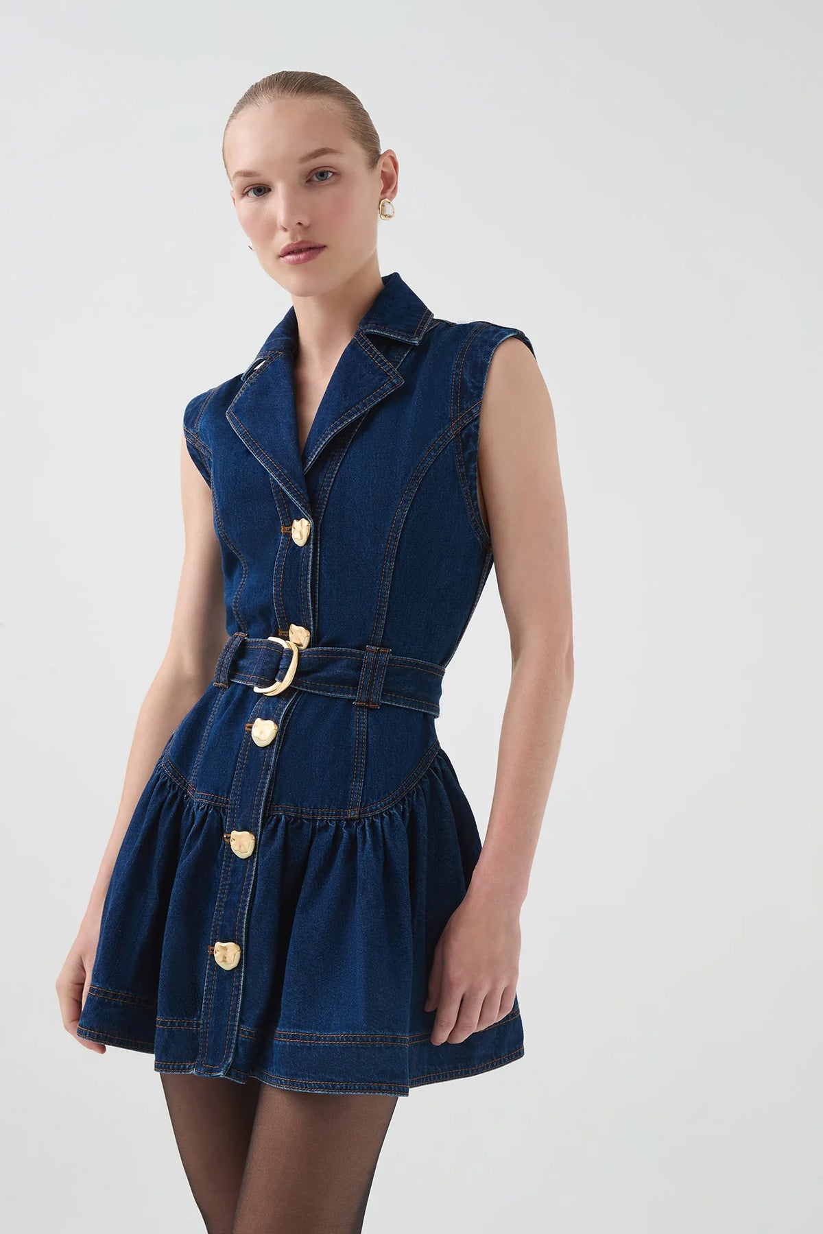 Aje Elena Belted Denim Mini Dress - Dark Classic Wash
