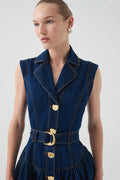 Aje Elena Belted Denim Mini Dress - Dark Classic Wash