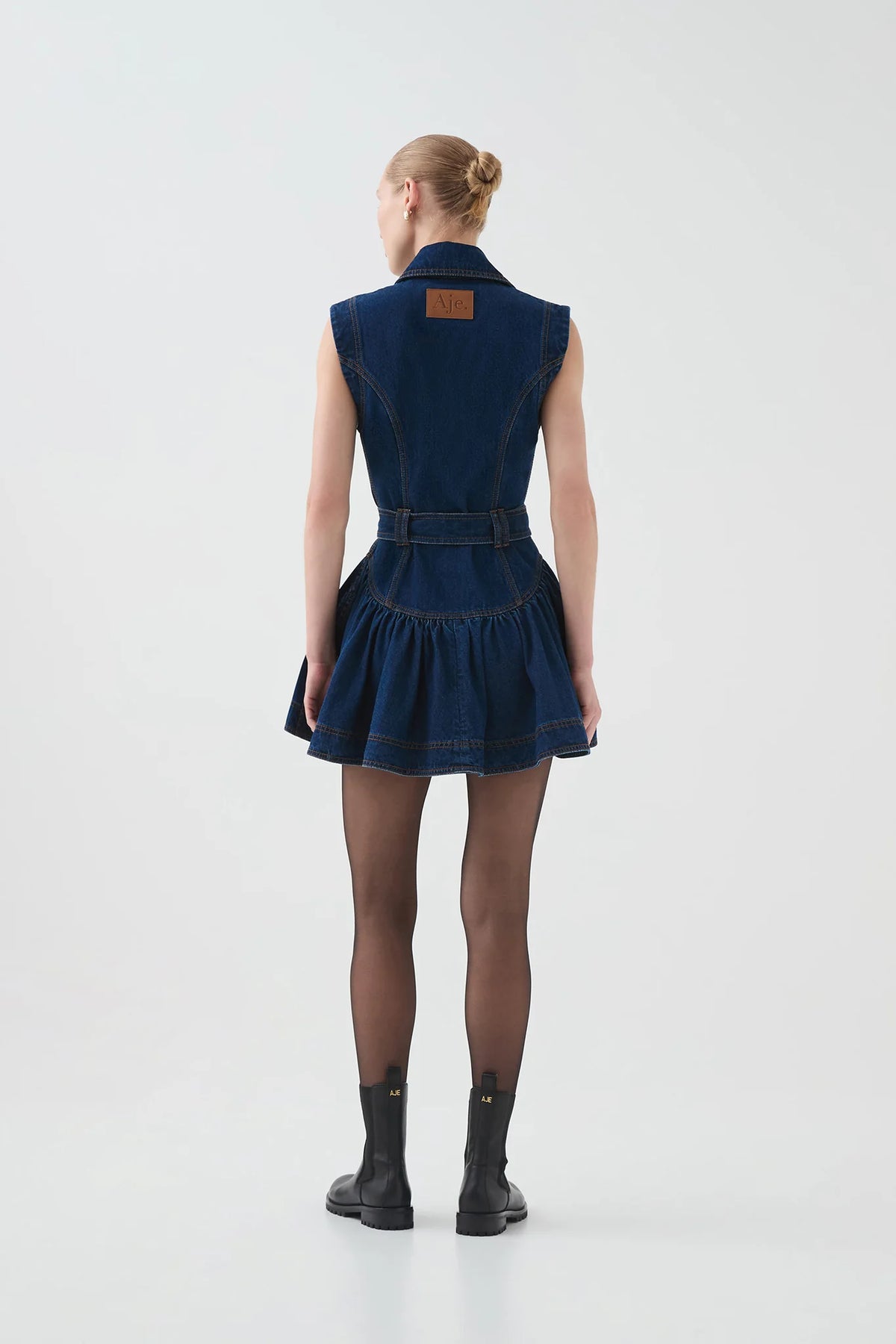 Aje Elena Belted Denim Mini Dress - Dark Classic Wash