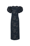 Jacquard Midi Puff Dress - Sky Captain (Dark Blue)