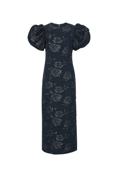 Jacquard Midi Puff Dress - Sky Captain (Dark Blue)
