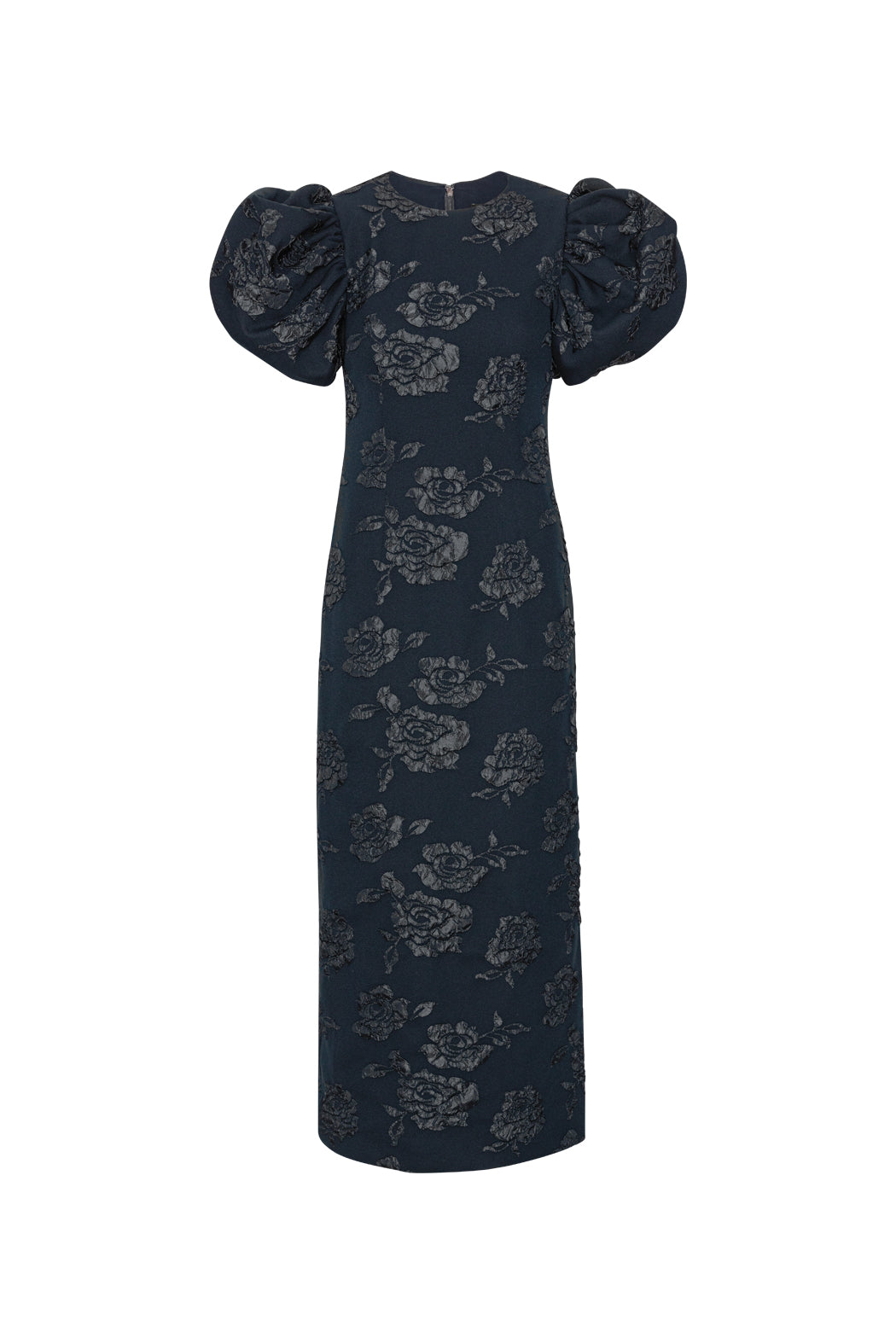 Jacquard Midi Puff Dress - Sky Captain (Dark Blue)