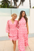 Jade Wave Watercolor Dress - Pink