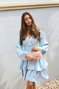 Jade Wave Satin Dress - Light Blue
