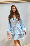 Jade Wave Satin Dress - Light Blue