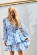 Jade Wave Chiffon Dot Klänning - Blå