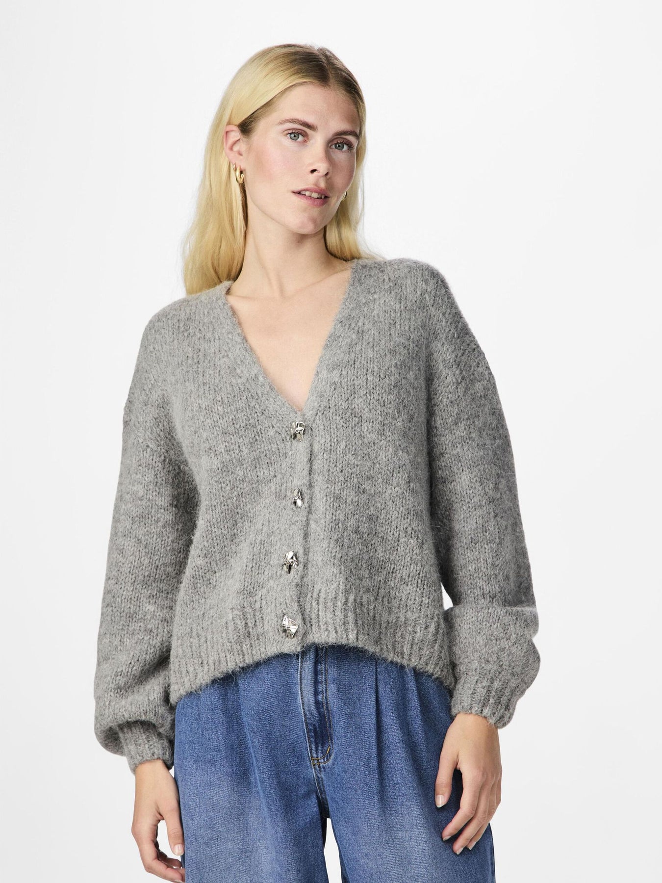 Yasvigga Ls Knit Cardigan - Medium Grey Melange
