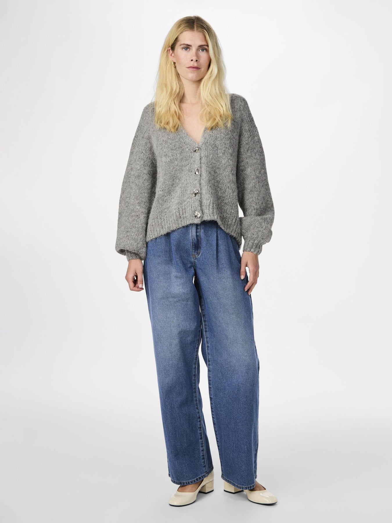 Yasvigga Ls Knit Cardigan - Medium Grey Melange