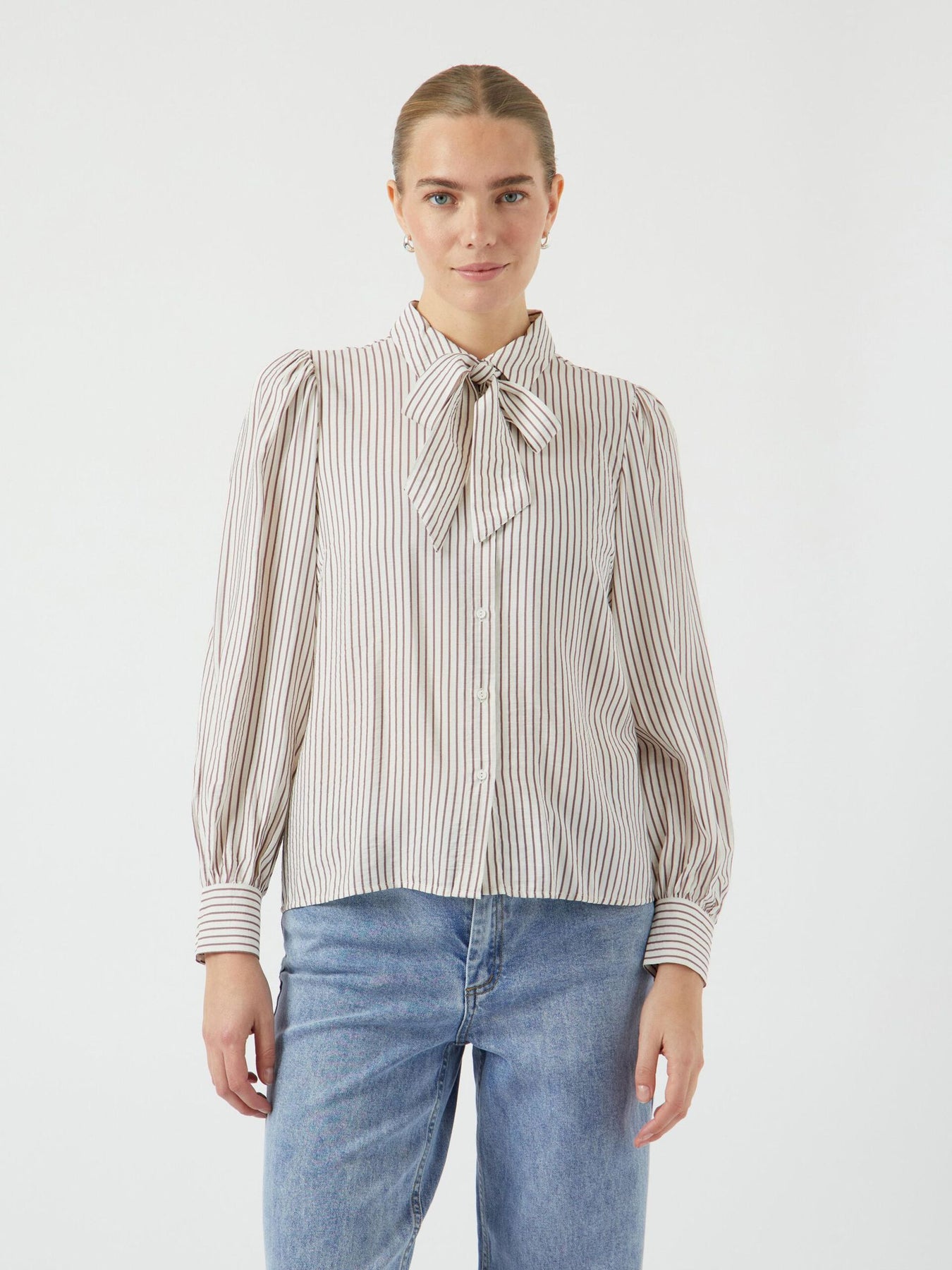 Yaspil Ls Bow Shirt S. - Star White Deep Taupe