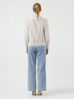 Yaspil Ls Bow Shirt S. - Star White Deep Taupe