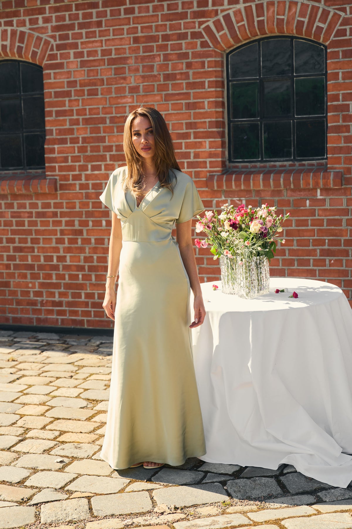 Kristin Satin Dress - Grön