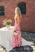 Ebba Flowery Satin Maxiklänning - Rosa