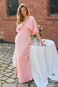 Arielle Satin Cape Maxiklänning - Rosa