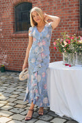 Adelia Chiffon Floral Dress - Ljusblå