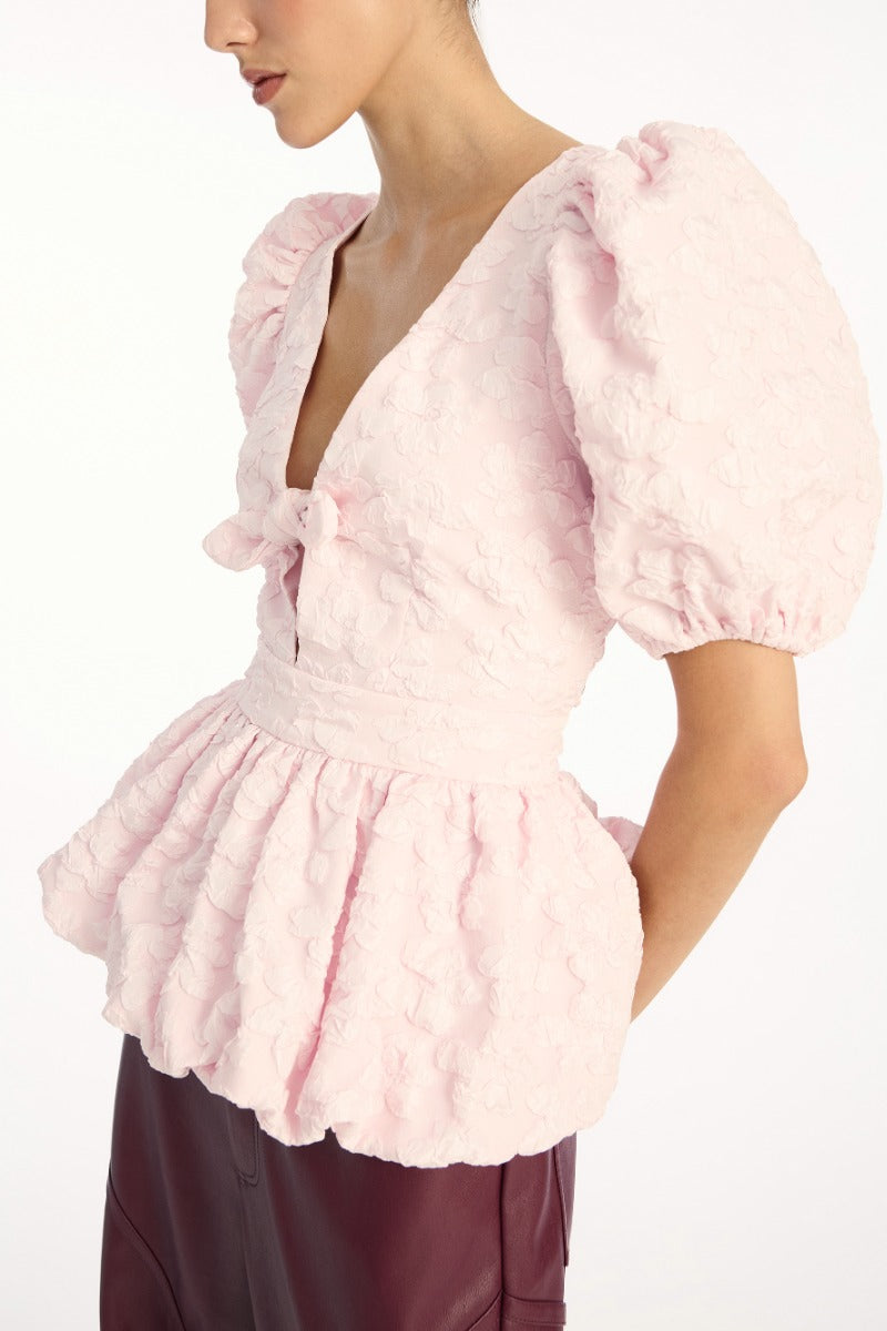 Jacquard Puff Sleeve Top - Ballerina