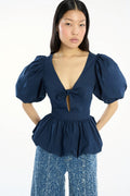 Puff Sleeve Bubble Top - Navy Blazer