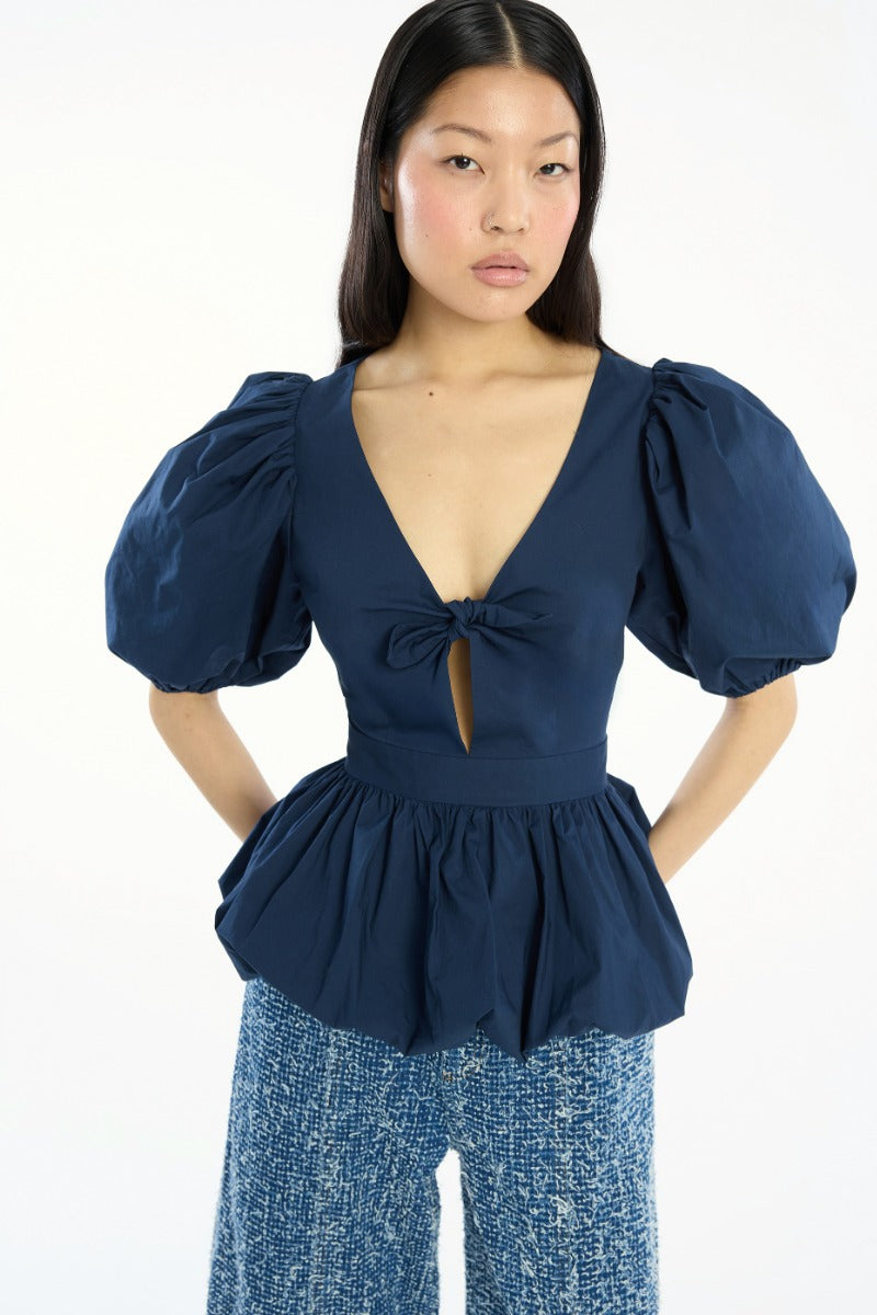 Puff Sleeve Bubble Top - Navy Blazer
