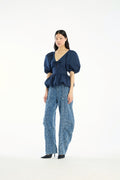 Puff Sleeve Bubble Top - Navy Blazer