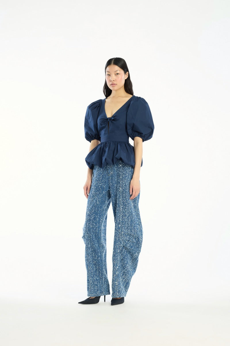 Puff Sleeve Bubble Top - Navy Blazer