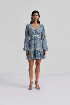 Ariella Printed Ruffled Mini Dress - Coastal Florals