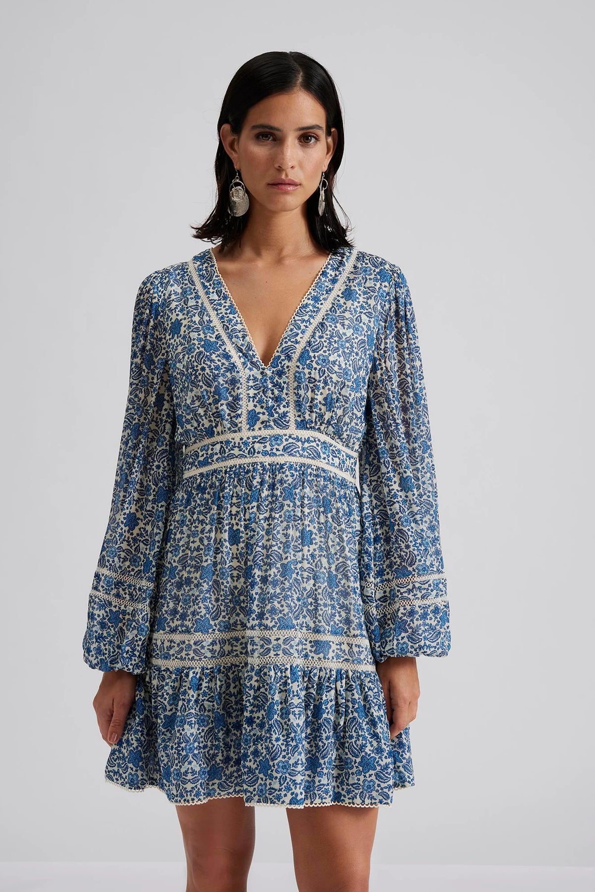 Ariella Printed Ruffled Mini Dress - Coastal Florals
