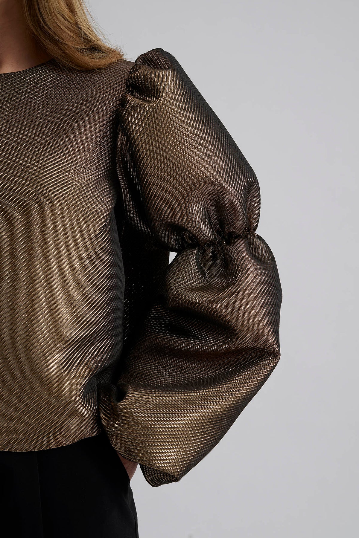 Zoey Double Pouf Sleeve Blouse - Gold Metallic