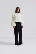 Zoey Double Pouf Sleeve Blouse - Vanilla