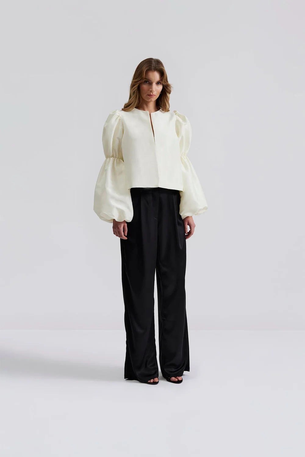 Zoey Double Pouf Sleeve Blouse - Vanilla