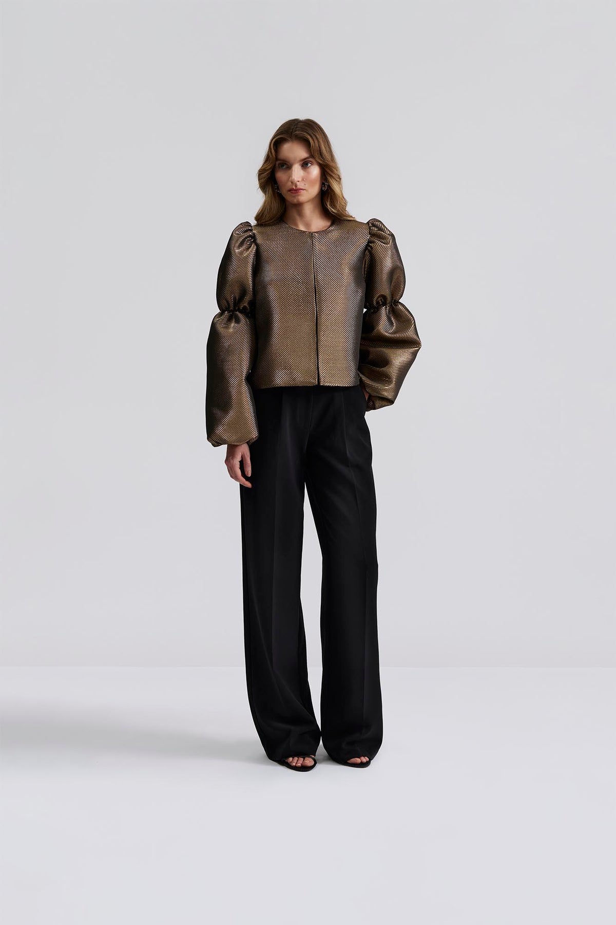 Zoey Double Pouf Sleeve Blouse - Gold Metallic