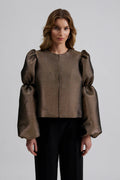 Zoey Double Pouf Sleeve Blouse - Gold Metallic