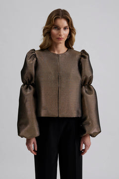 Zoey Double Pouf Sleeve Blouse - Gold Metallic