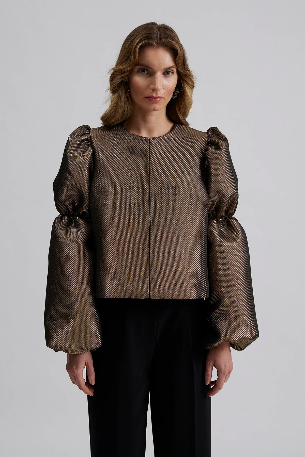 Zoey Double Pouf Sleeve Blouse - Gold Metallic