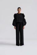 Zoey Double Pouf Sleeve Blouse - Svart