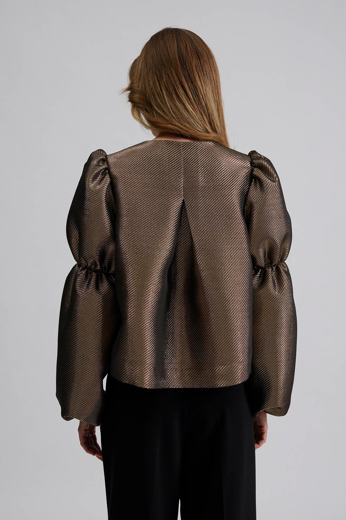 Zoey Double Pouf Sleeve Blouse - Gold Metallic
