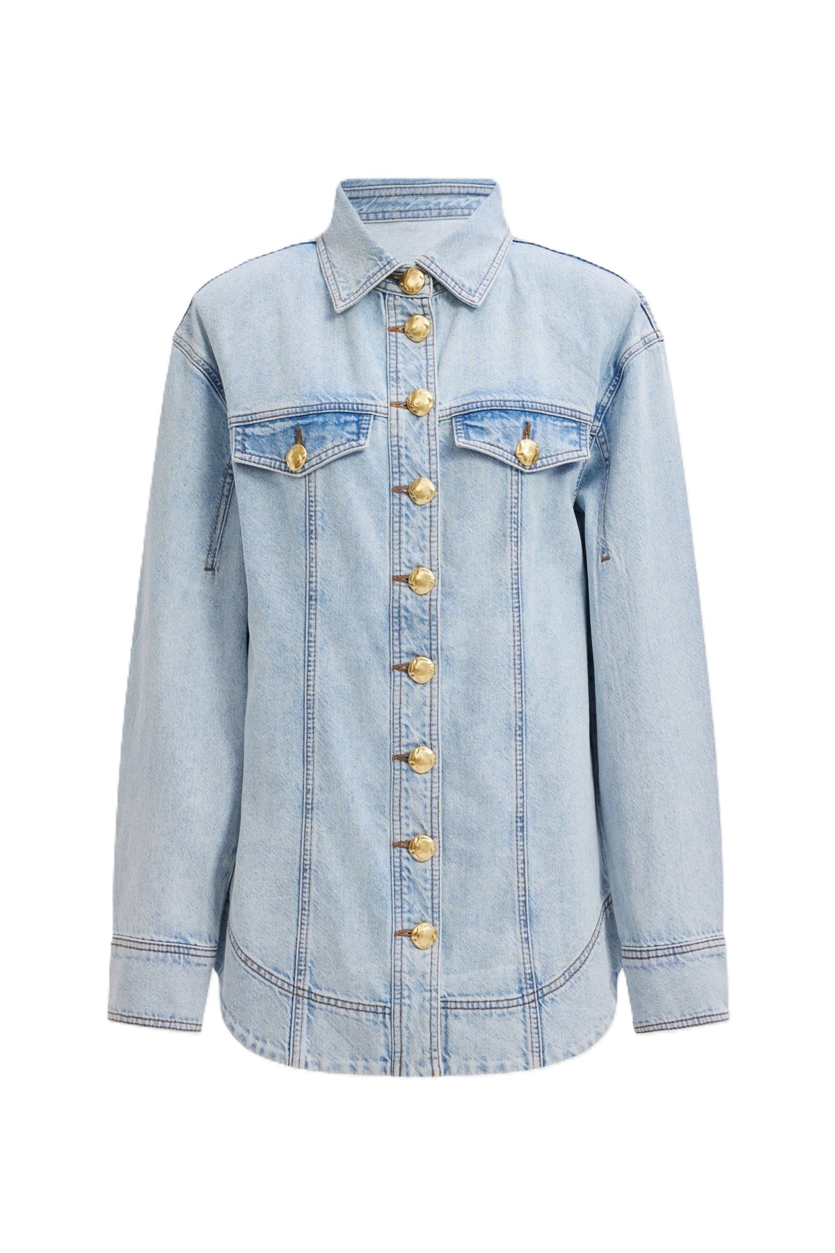 Tia Fitted Denim Shirt - Ljusblå