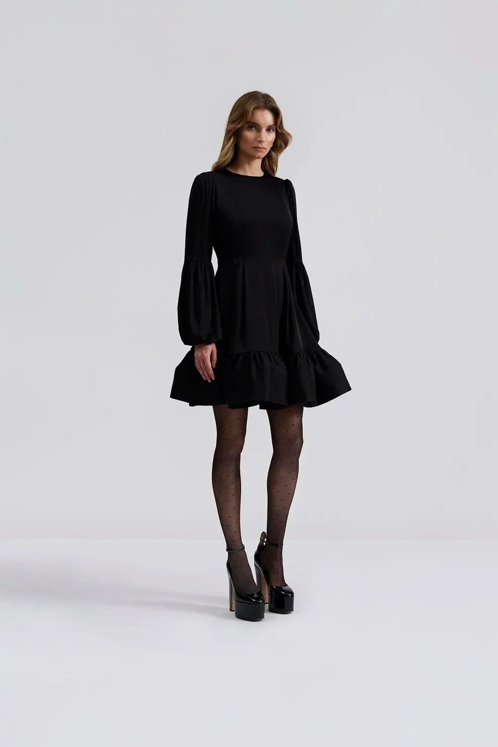 Jasmine Ruffled Mini Dress - Black