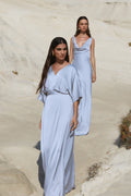 Lilly Wrap Satin Maxi Dress - Dusty Blue