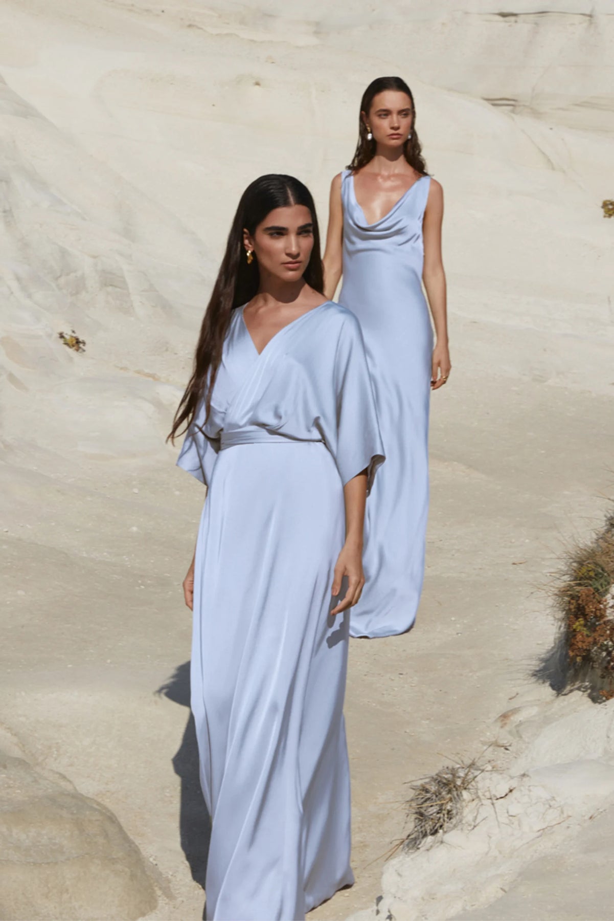 Lilly Wrap Satin Maxi Dress - Dusty Blue